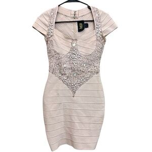 Unique Y2K Baccio Couture Blush Pink Embellished Bandage Mini Dress